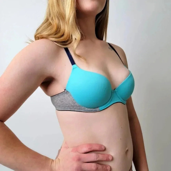 Victoria's Secret PINK Push-up Top - Teal Blue, Heather Grey - Picture 1 of 5